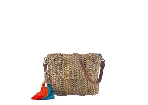 Bolso Bandolera Rafia Borla Con Abalorios